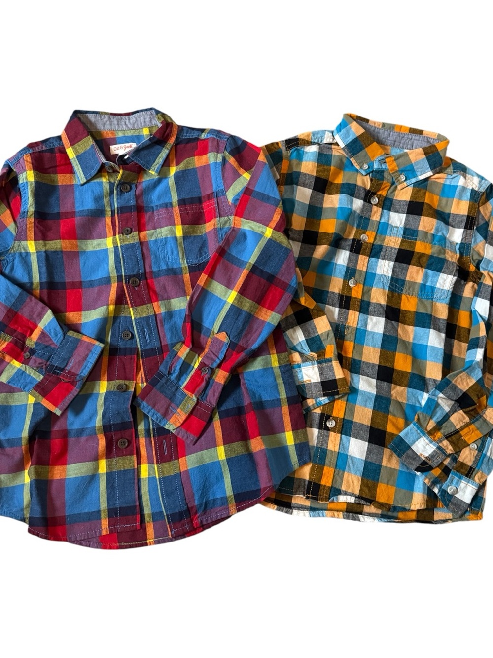 😎Cat & Jack Kids Boys Plaid Fall Casual Button Down Pair of 2 Shirts | 8/10